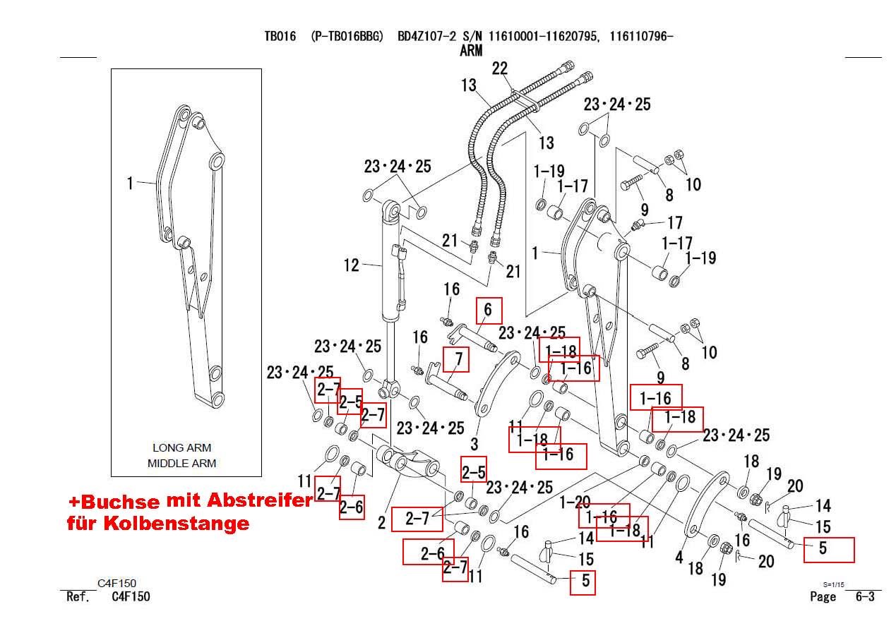 Reparatursatz Buchsen/Bolzen für Löffelaufnahme Takeuchi TB 014/016/216//215/